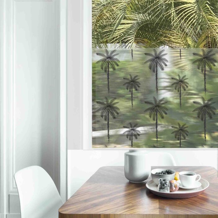 Dining table with fresh flowers and breakfast tray with coffee c Dining table with fresh flowers and breakfast tray with coffee c