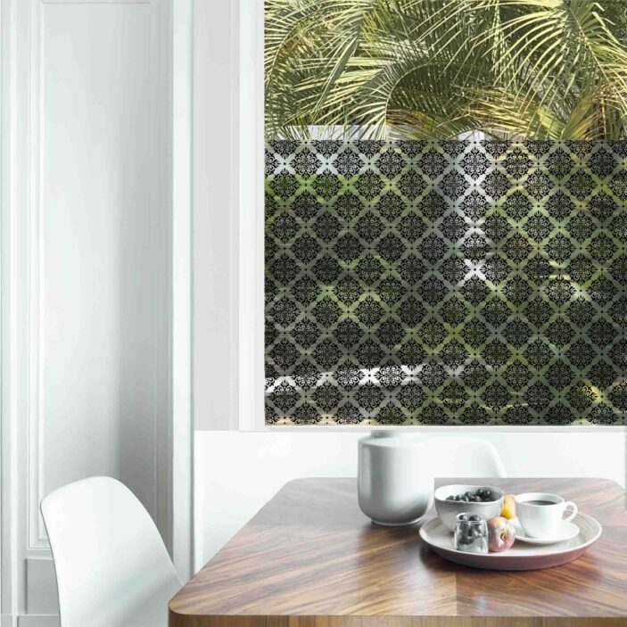 Dining table with fresh flowers and breakfast tray with coffee c Dining table with fresh flowers and breakfast tray with coffee c