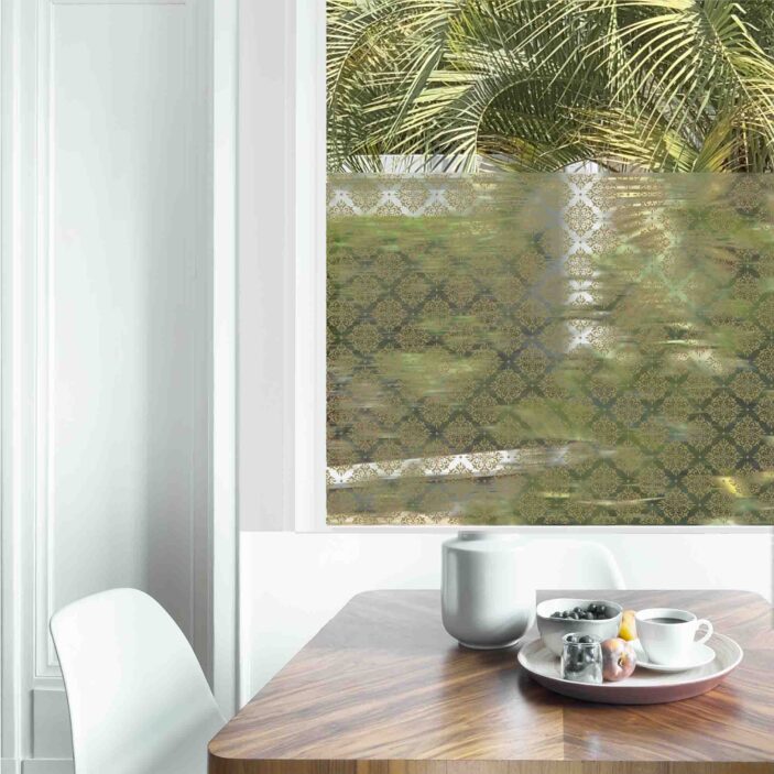 Dining table with fresh flowers and breakfast tray with coffee c Dining table with fresh flowers and breakfast tray with coffee c